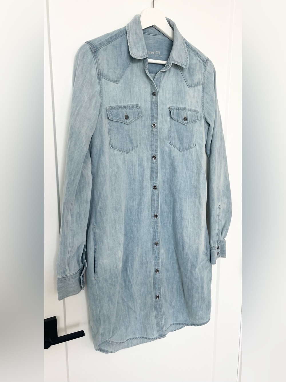 Gap 1969 Womens Light Wash Denim Western Button Down Shirt Dress Small TALL - Picture 2 of 10